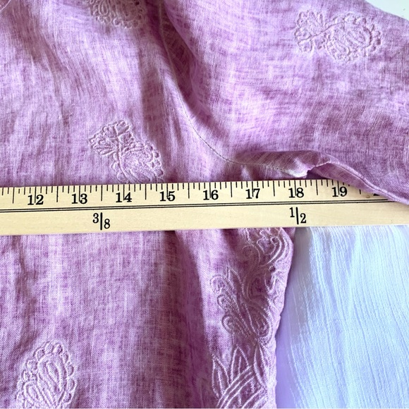 Chicos Embroidered Linen Lilac Top - Picture 9 of 10